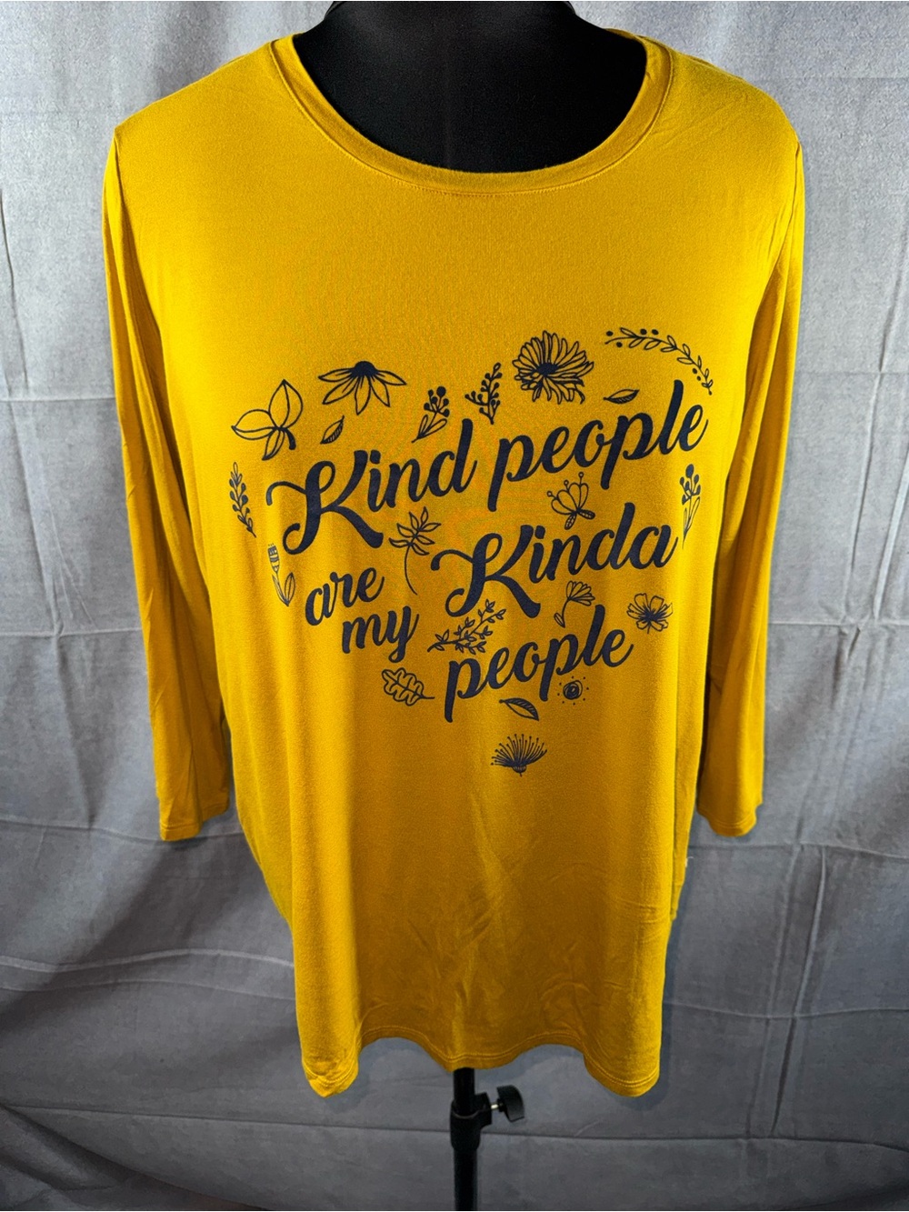 2670-Cato Mustard Yellow Long Sleeve Graphic Tee - 'Kind People'